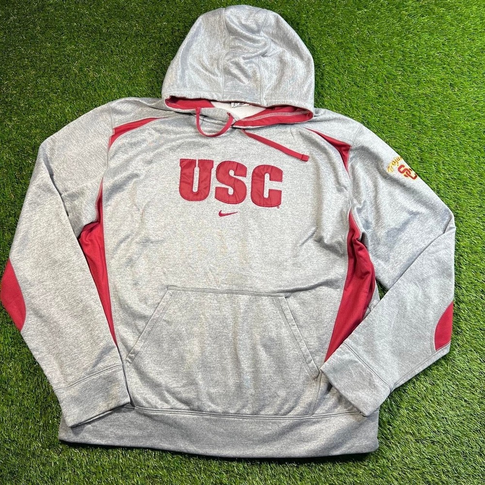 Nike USC Trojans Therma-FIT Hoodie Men's Large Gray Red College Football NCAA
